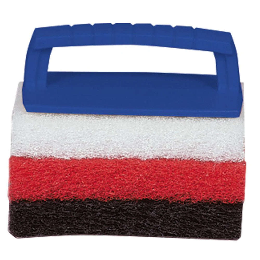 Star brite Multi-Texture Scrub Pad Kit with interchangeable handle and three pads — fine white, medium red, coarse black