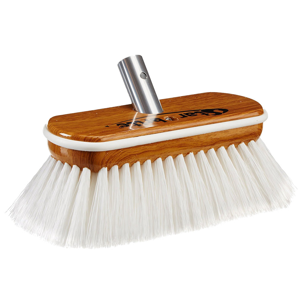 Star brite Extend-A-Brush 8-inch stiff bristle synthetic wood block wash brush with white bristles and rubber bumper edges