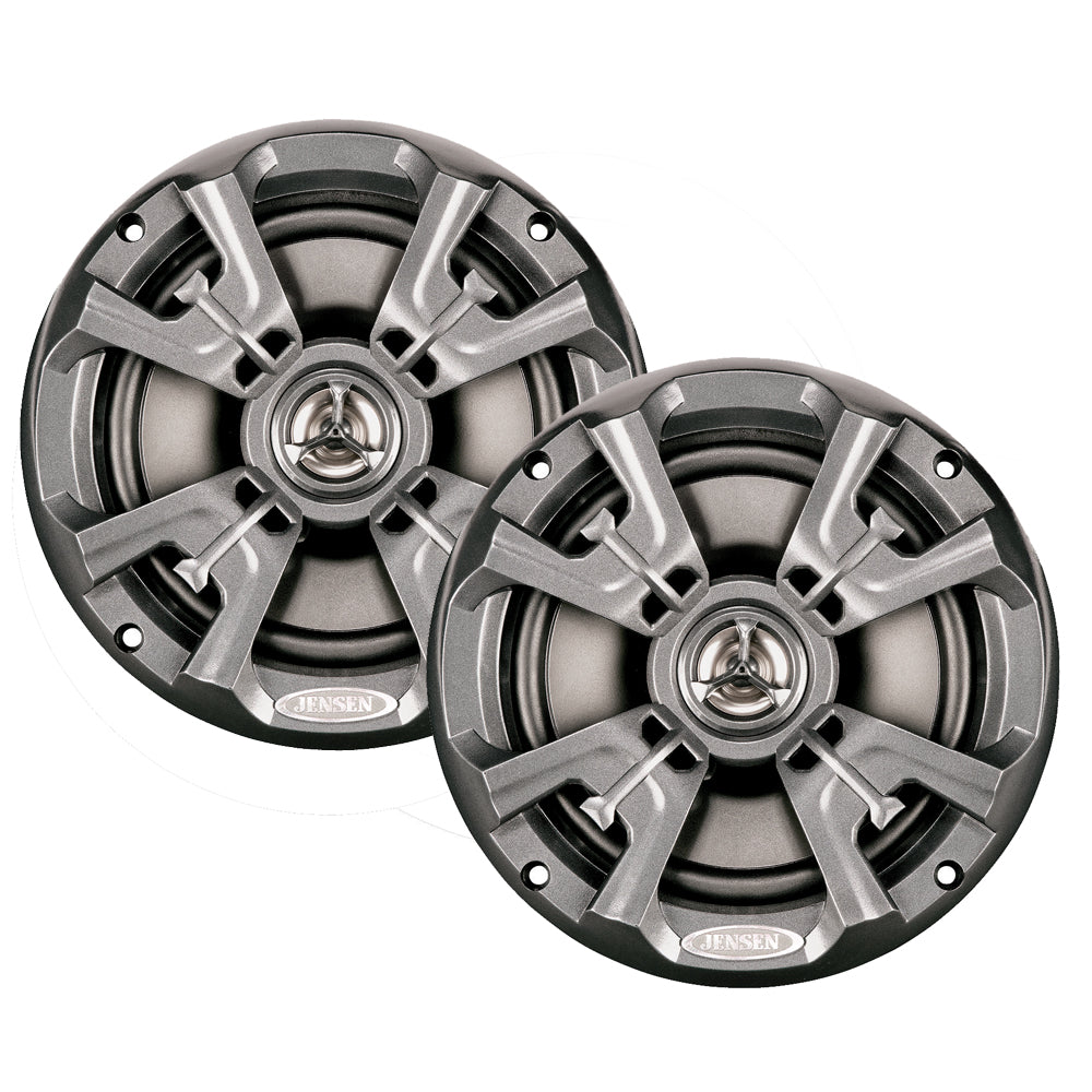 Jensen MSX60RVR 6.5-inch silver marine coaxial speakers pair with IPX7 weather rating