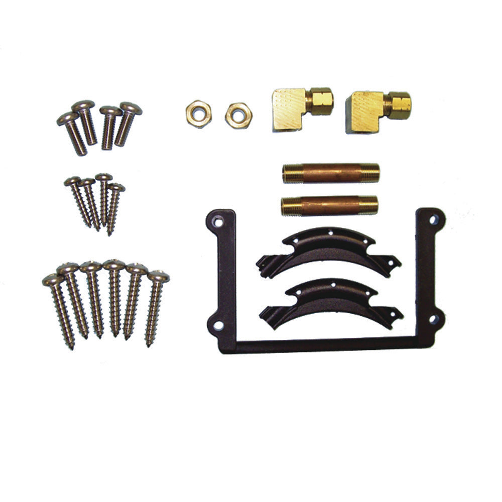 Bennett Marine H1170A trim tab hydraulic hardware pack with brass fittings, screws, and mounting bracket