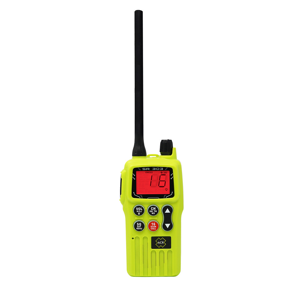 ACR Electronics SR303 GMDSS VHF Survival Radio Kit with lithium-ion battery and charging base