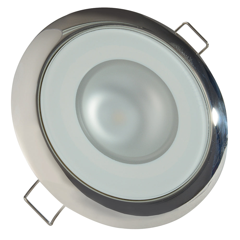 Lumitec Mirage flush mount LED down light with glass finish and polished stainless steel bezel
