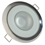 Lumitec Mirage flush mount LED down light glass finish polished stainless bezel 3-color red blue white dimming