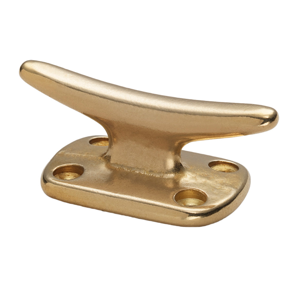 Whitecap 2-inch polished brass fender cleat with chrome-plated finish