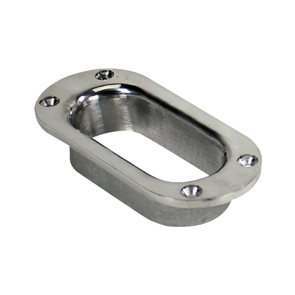 Whitecap 316 stainless steel hawse pipe with 1-1/2 by 3-3/4 inch inner hole and 5-1/2 by 2-1/2 inch flange