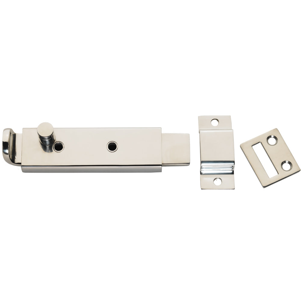 Whitecap 5-5/16 inch spring-loaded slide bolt latch in 316 stainless steel for transom fish doors