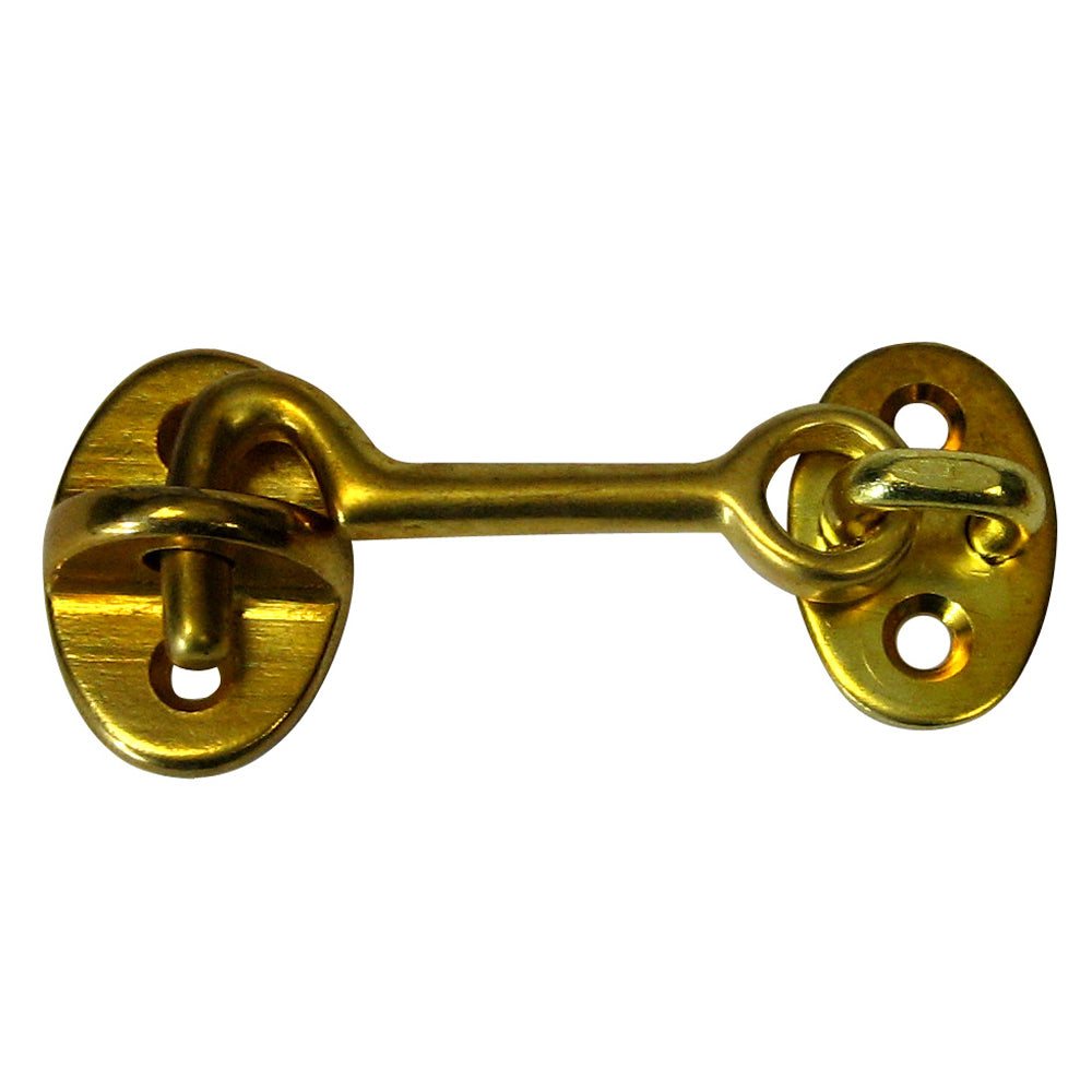 Whitecap 2-inch polished brass cabin door hook pre-drilled for #6 screws
