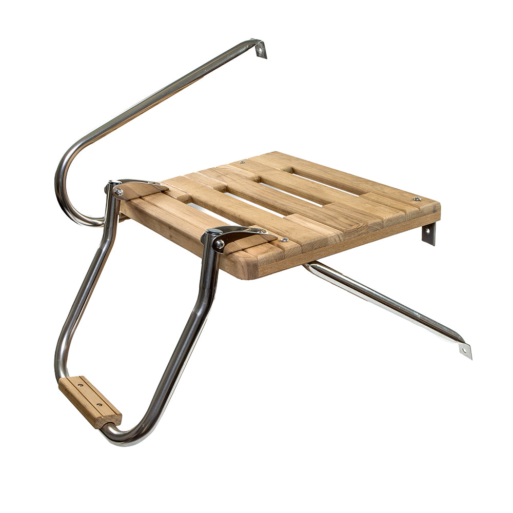 Whitecap teak swim platform with ladder and stainless steel hardware for outboard motor boats