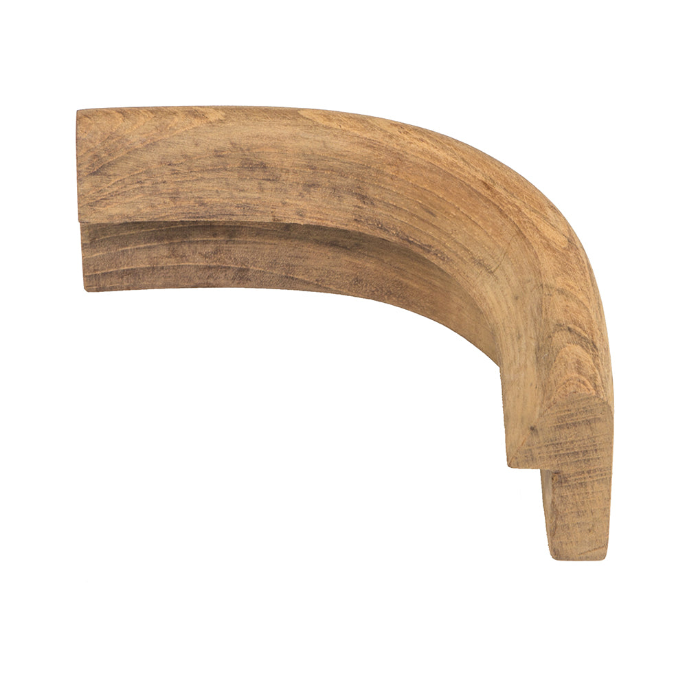 Whitecap teak outside corner rail molding with 2-inch inside radius and 2-1/2-inch outside radius