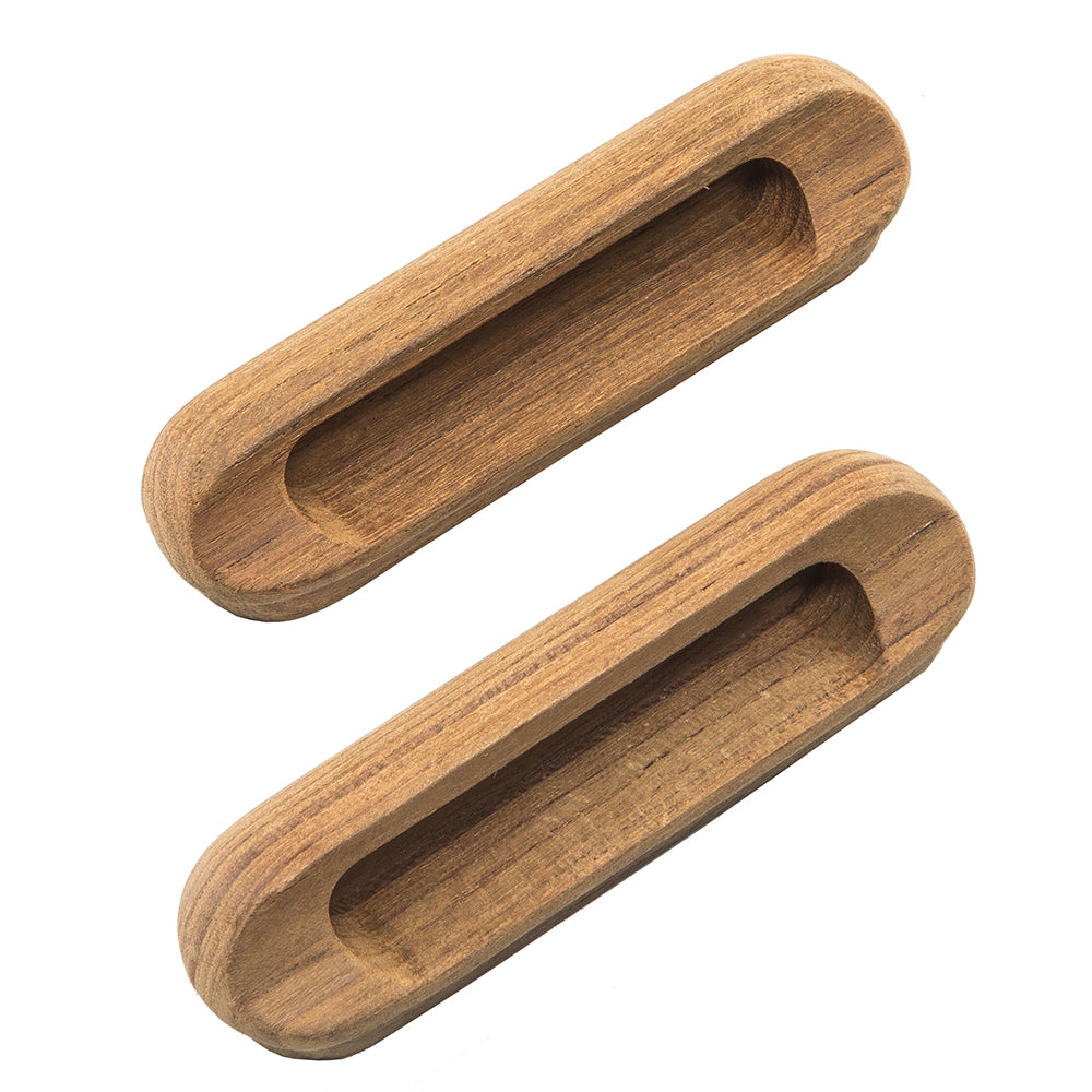 Whitecap teak oblong drawer pull 4-1/16 inch recess mount 2-pack