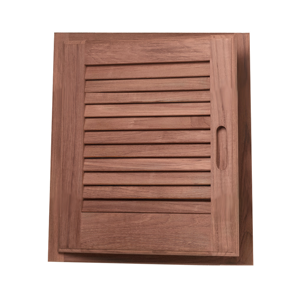 Whitecap teak louvered door and frame left-hand opening 15 x 15 inch with 14 x 14 inch cutout