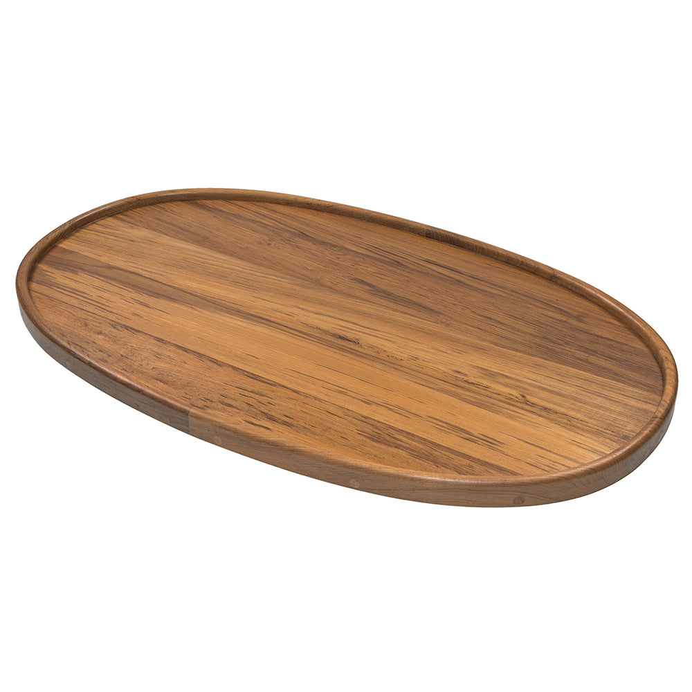 Whitecap solid teak oval table top 18 by 30 inch with raised lip edge for pedestal mount