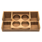 Whitecap Teak Bar Rack holding glasses, bottles, and bar accessories on a boat