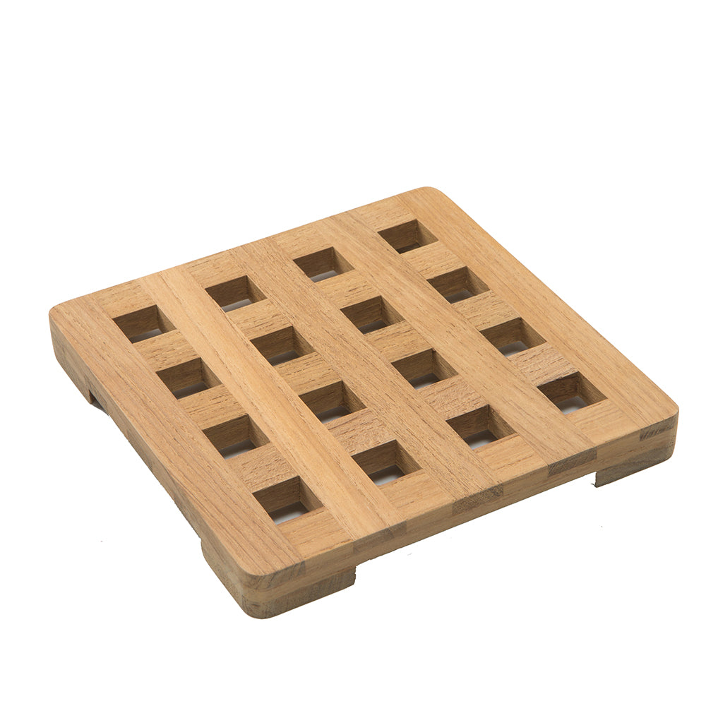 Whitecap 6-inch small square teak trivet with oiled finish
