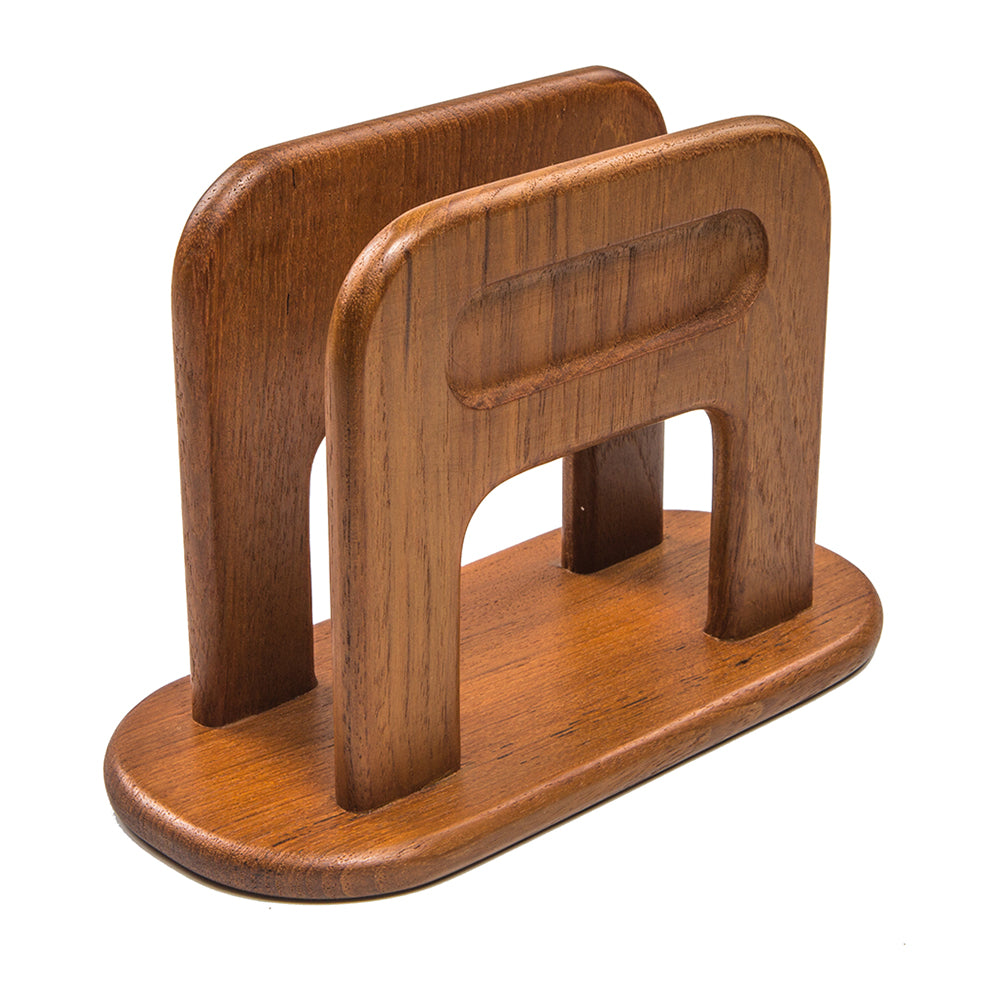 Whitecap teak traditional napkin holder with oiled finish, 3-7/8 inch wide by 8-1/4 inch deep by 5-1/2 inch tall