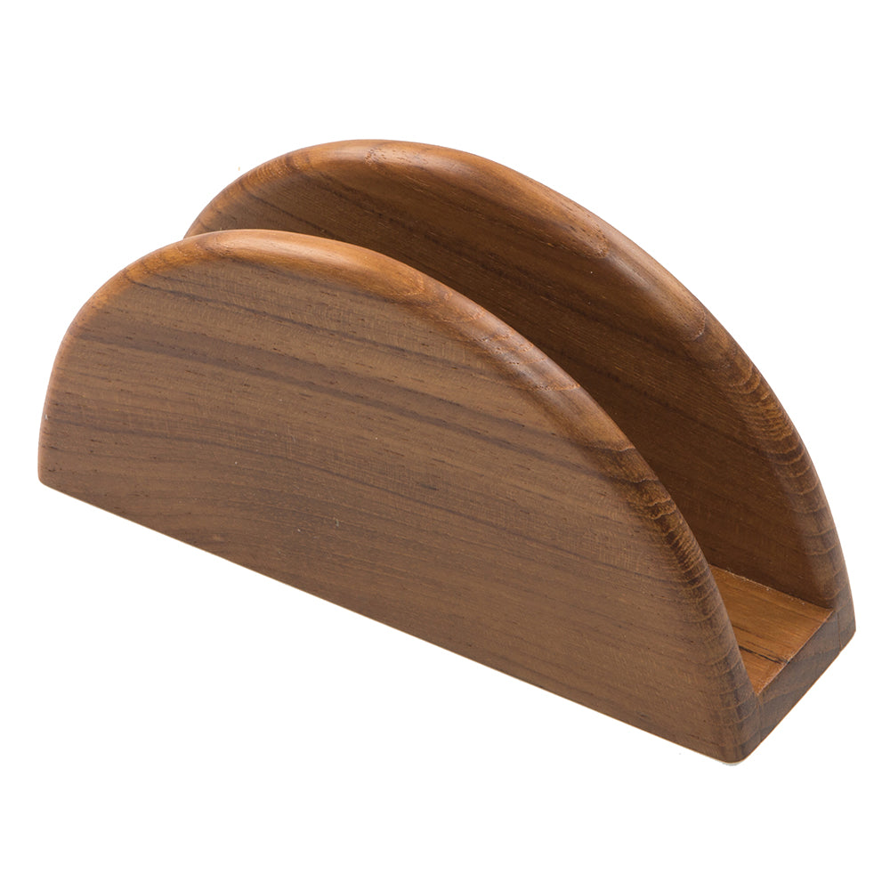 Whitecap teak napkin holder with oiled finish, 5-7/8 inches long by 3 inches high by 1-7/8 inches wide