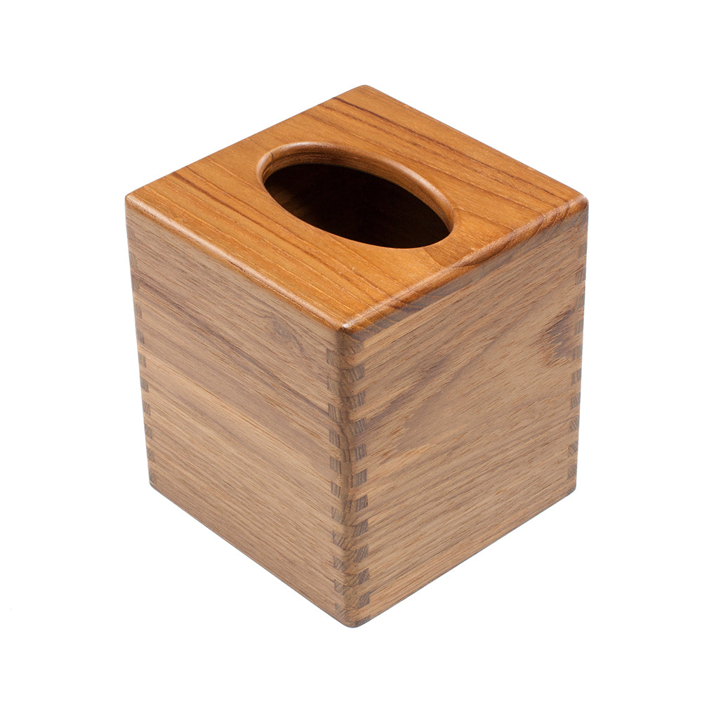 Whitecap teak tissue box holder for 4-3/8 inch square tissue boxes, 5-1/4 inch square by 5-5/8 inch tall