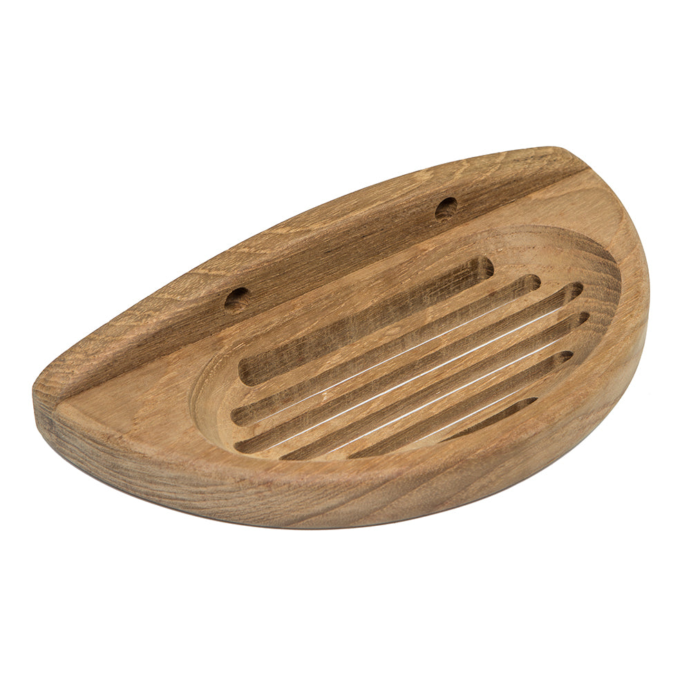 Whitecap teak oval soap dish with slotted base, 1-3/8 inch H x 7-1/8 inch W x 3-9/16 inch D