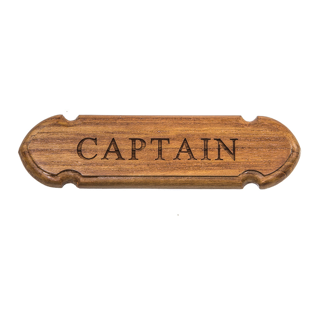 Whitecap teak CAPTAIN name plate, 3-7/8 inch wide, oiled finish