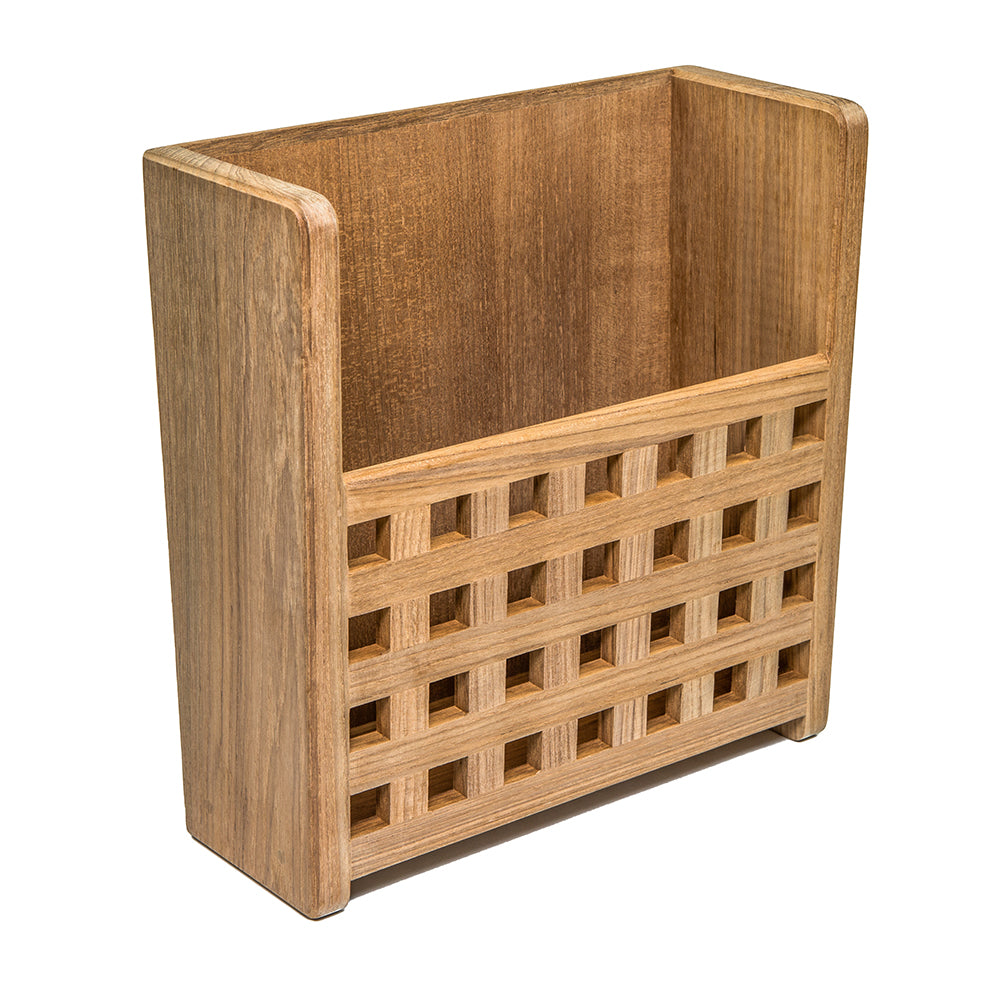 Whitecap teak grate front magazine rack wall mount 11-1/4 x 10-1/2 x 4-3/8 inch