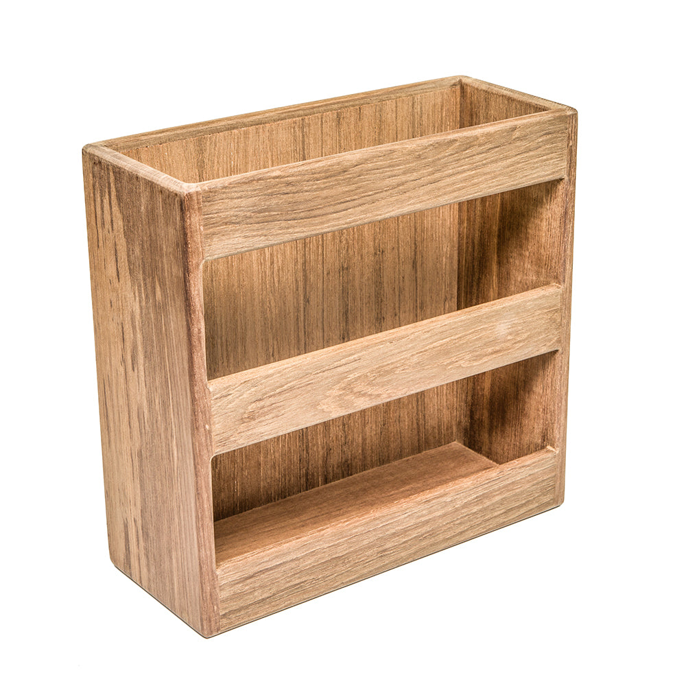 Whitecap teak magazine and utility rack, 9-1/2 inch H x 9-3/4 inch W x 4-1/8 inch D, wall-mount or free-standing