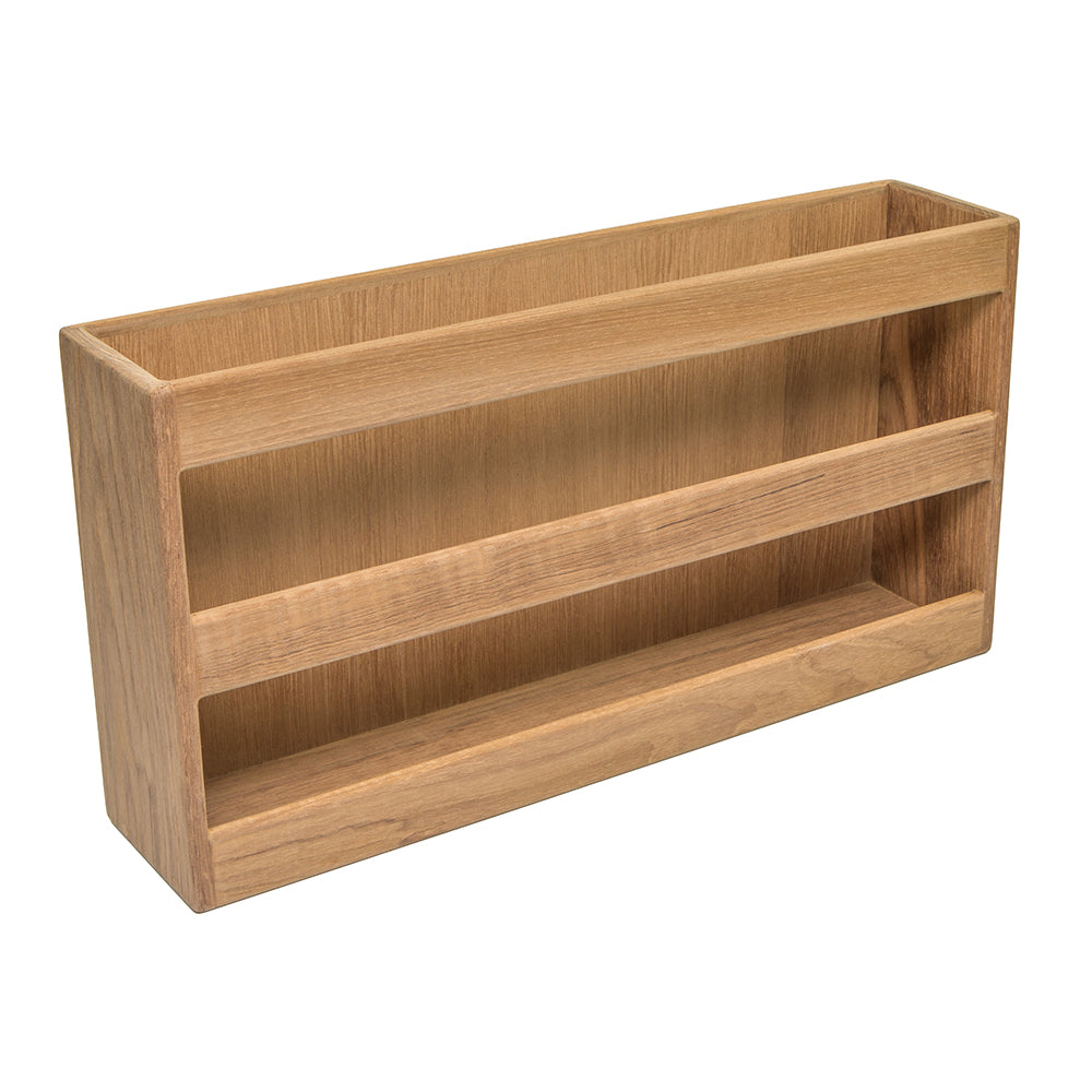 Whitecap teak double-wide magazine rack, wall-mount or freestanding, 9-1/2H x 18-5/16W x 4-1/8D inches