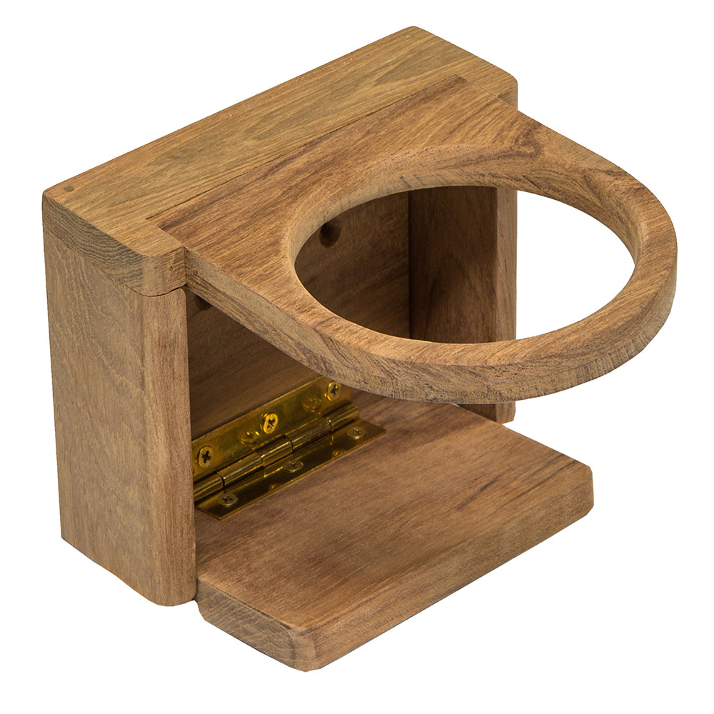 Whitecap teak folding insulated drink holder closed at 5-1/4 W x 3-3/4 H x 1-3/4 D