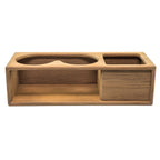 Whitecap teak two-hole drink and binocular rack with tray, 13 inches long
