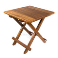 Whitecap solid teak fold-away table with brass hardware, shown open and folded