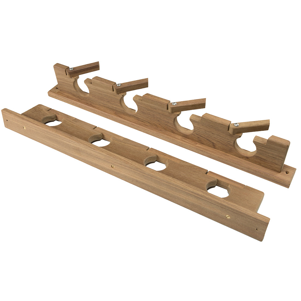 Whitecap teak lock-in four-rod storage rack with stainless steel and brass hardware, 24 inches long