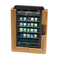Whitecap teak adjustable tablet rack mounted on boat cabin wall, showing charging cable cut-out and pre-drilled mounting holes