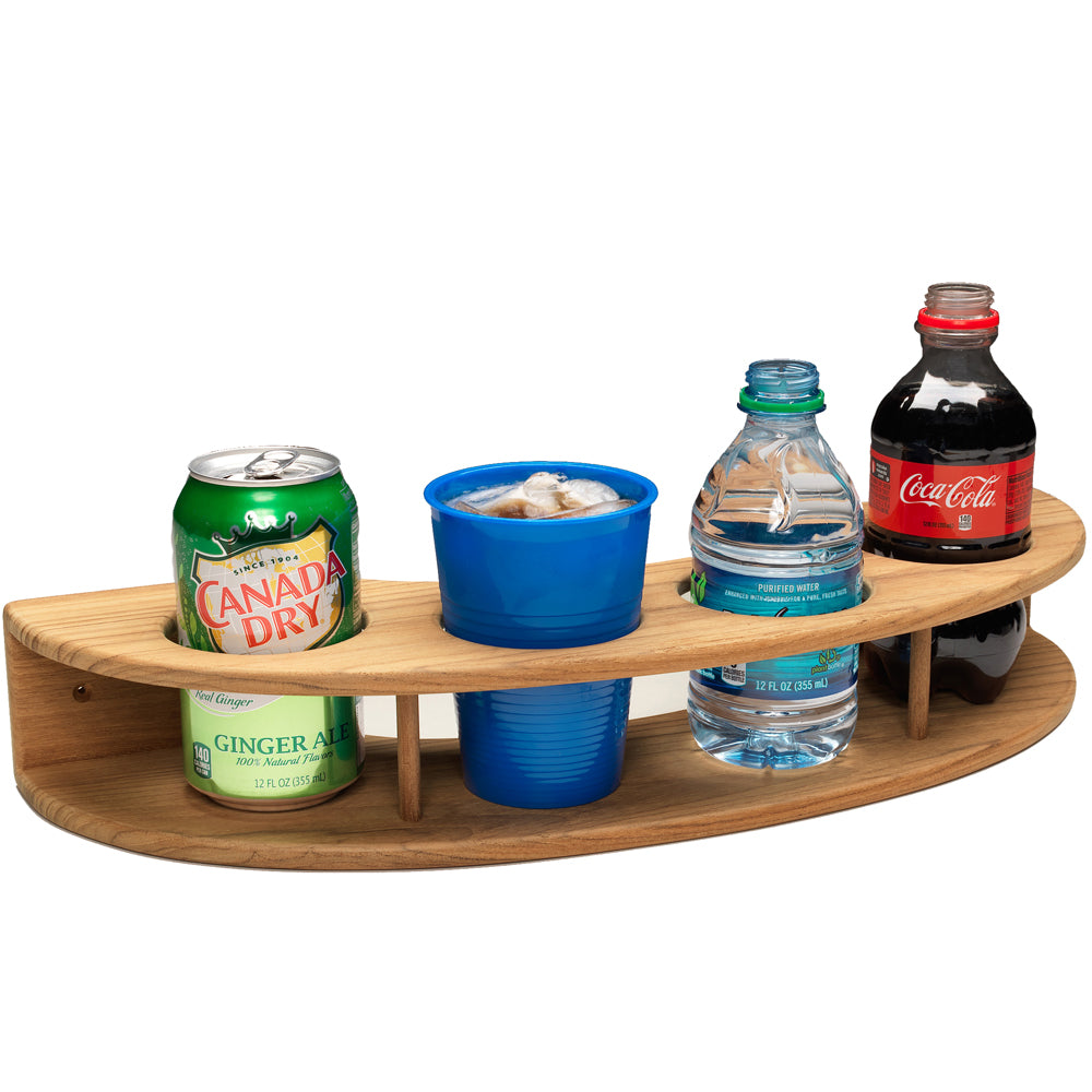 Whitecap teak curved four-drink rack 17-3/8 inch with pre-drilled mounting holes