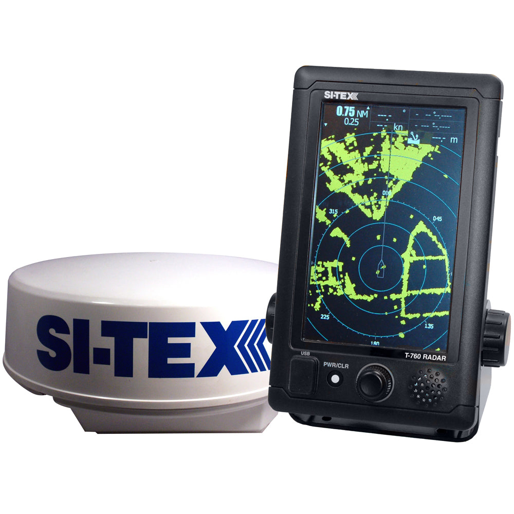 SI-TEX T-760 compact color radar with 7-inch touchscreen and 18-inch 4kW radome antenna