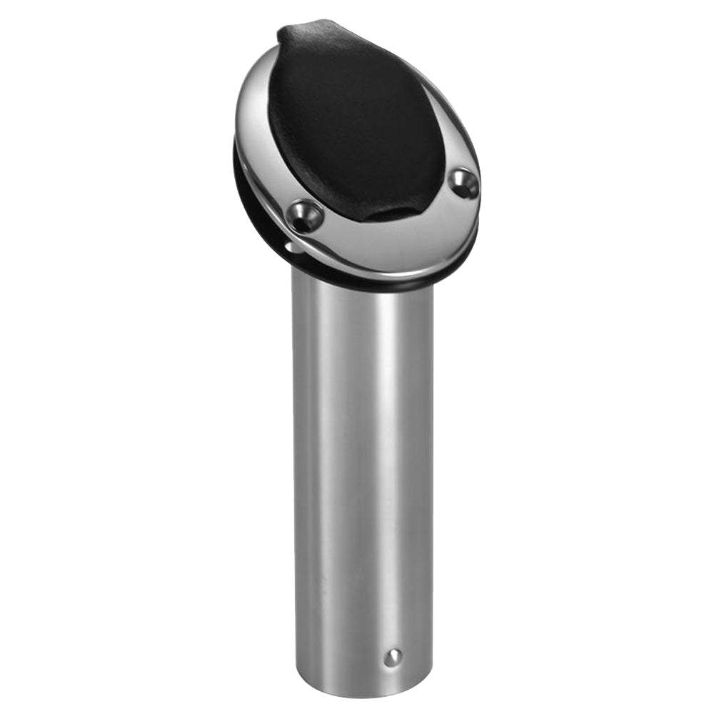 Attwood Standard Series 30-degree flush mount rod holder with black insert and polished 316 stainless steel tube