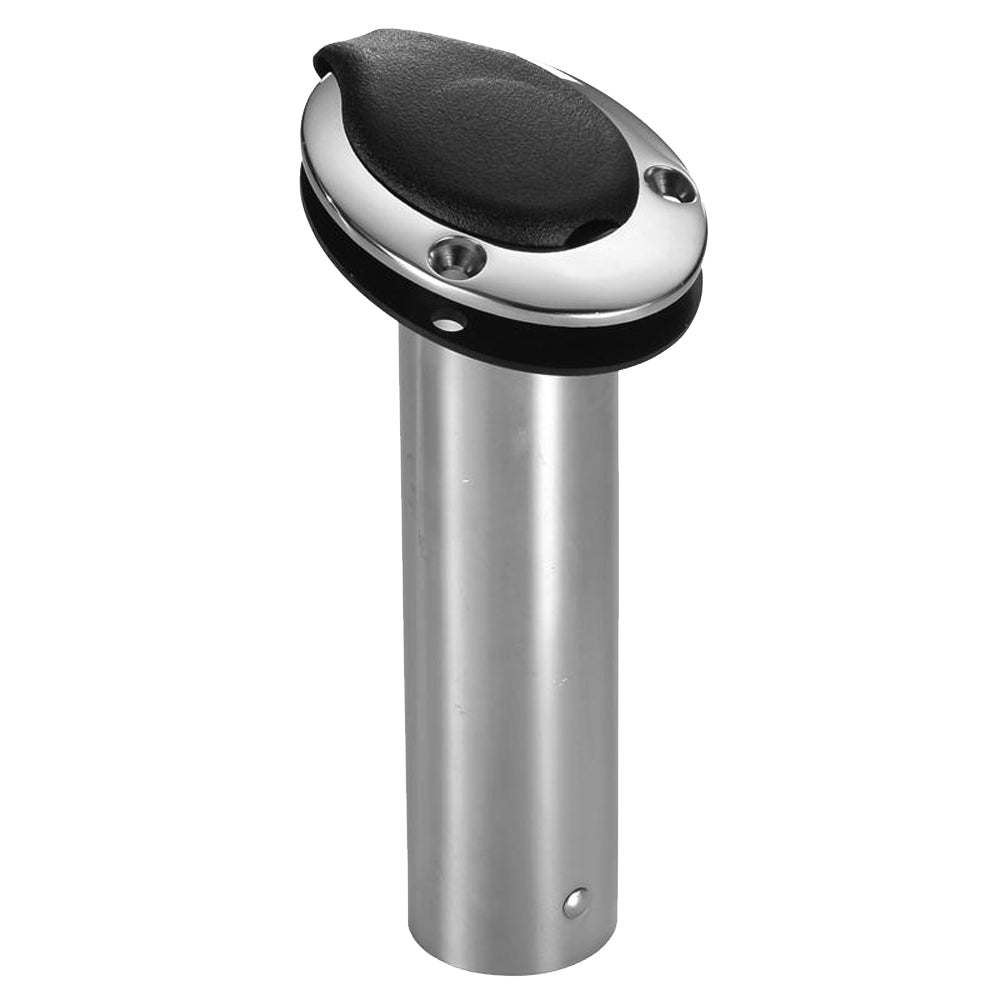 Attwood Standard Series 15-degree flush mount rod holder with black UV-resistant insert and polished 316 stainless steel tube