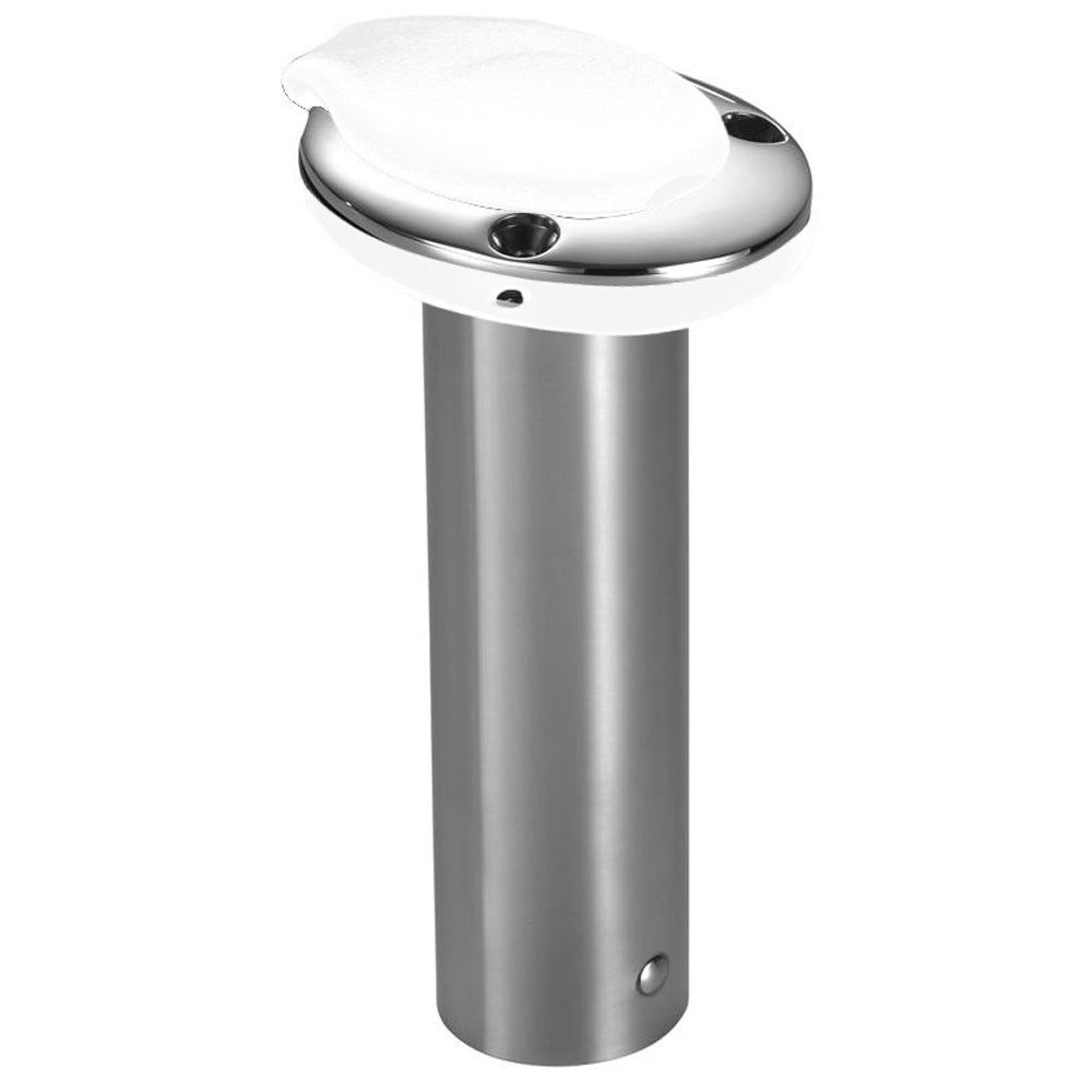 Attwood Standard Series 0° flush mount rod holder, 2-inch polished 316 stainless steel, white insert