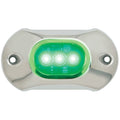 Attwood Light Armor 3-LED green underwater surface-mount LED light with stainless steel cover