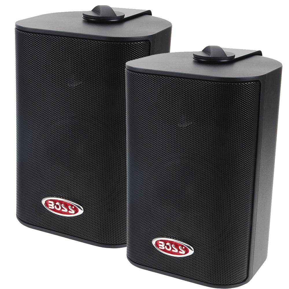 Boss Audio MR4.3B 4-inch 3-way enclosed marine box speakers in black, pair