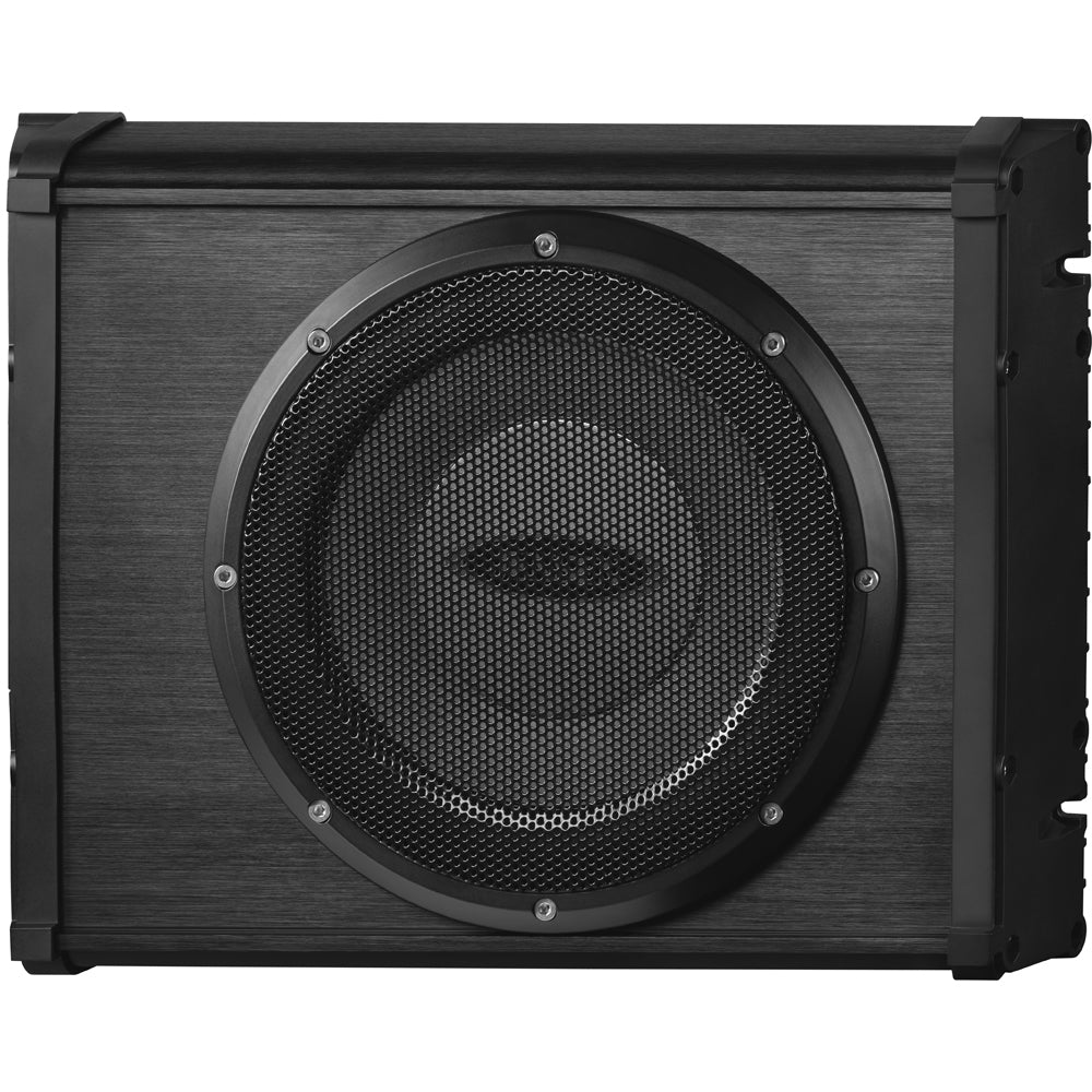 Jensen JMPSW800 8-inch amplified marine subwoofer with black anodized aluminum enclosure