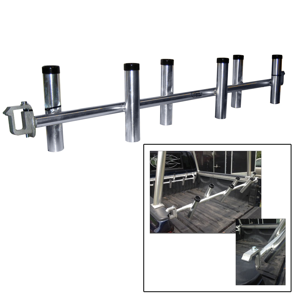 Wahoo Universal Truck Rod Rack with 6 rod holders and adjustable width mounted in truck bed