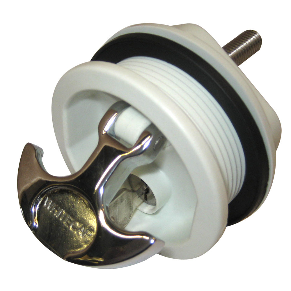 Whitecap chrome-plated Zamac locking T-handle latch with white nylon body, 3-inch diameter, freshwater use only