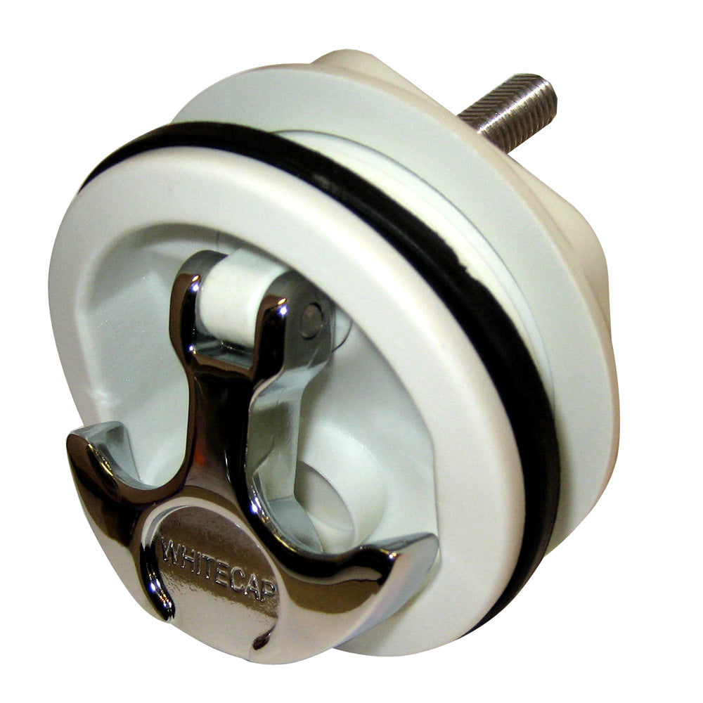 Whitecap non-locking T-handle latch with chrome-plated Zamac handle and white nylon body, freshwater use