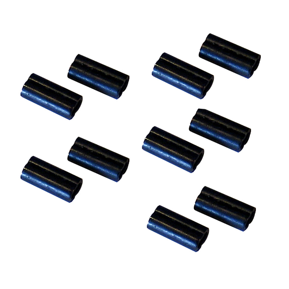 Scotty Double Line Connector Sleeves 10 Pack - black brass crimp sleeves for wire or monofilament downrigger line