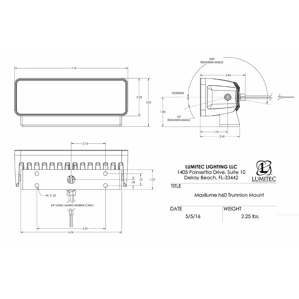 Lumitec Maxillume h60 - Trunnion Mount Flood Light - White Dimming
