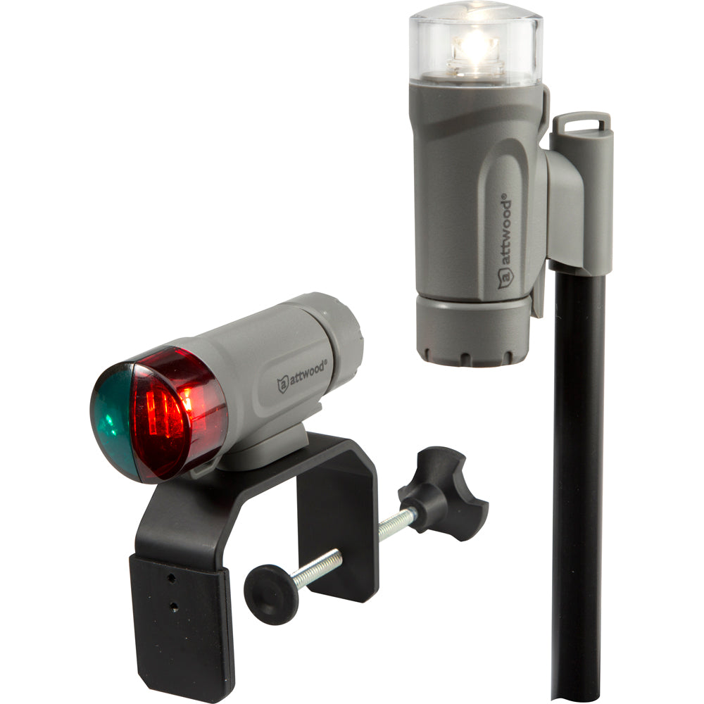 Attwood Clamp-On Portable LED Navigation Light Kit in Marine Gray with heavy-duty c-clamp mount