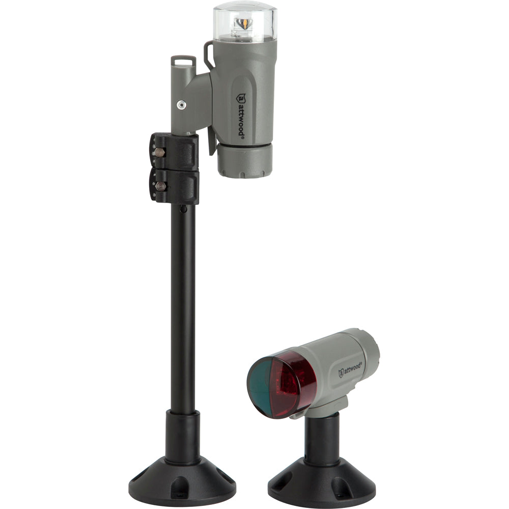 Attwood PaddleSport Portable Navigation Light Kit with LED bow and stern lights, telescoping pole, and mounting hardware in gray
