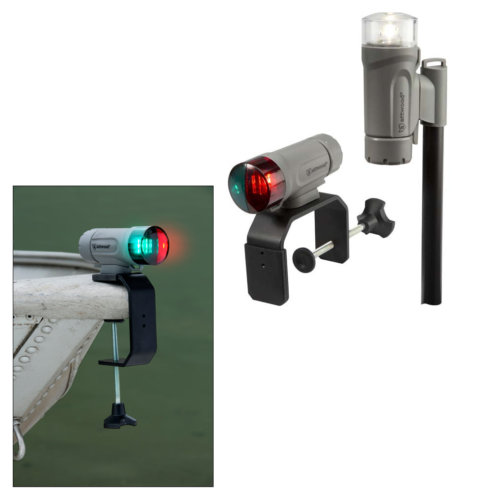 Attwood PaddleSport Portable LED Navigation Light Kit with C-Clamp Screw Down and Adhesive Pad Mounts Gray