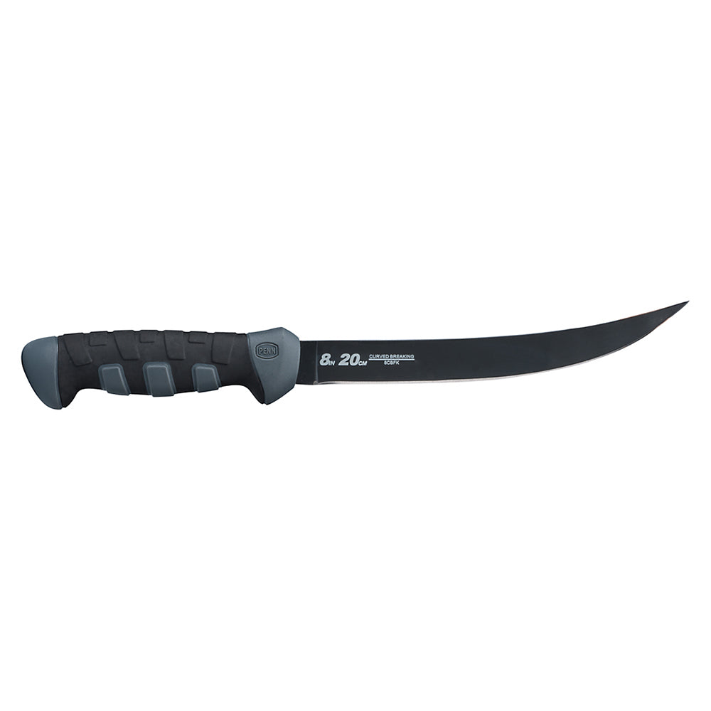 PENN 8 inch curved breaking fillet knife with black Nickel Titanium coated German stainless steel blade and ergonomic non-slip handle