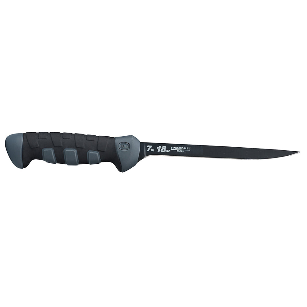 PENN 7-inch Standard Flex Fillet Knife with black Nickel Titanium coated blade and ergonomic non-slip handle