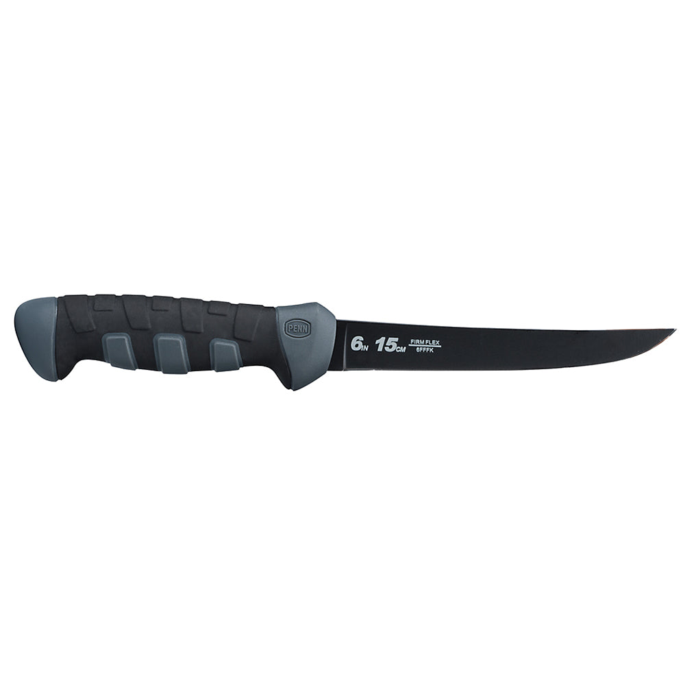 PENN 6-inch firm fillet knife with black Nickel Titanium-coated German stainless steel blade and ergonomic non-slip handle